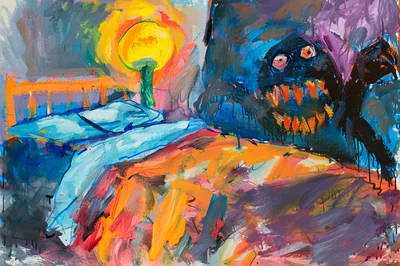 Abstract Expressionist Painting Of A Nightmarish Bedroom Scene