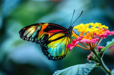 Colorful Butterfly Perched On A Vibrant Lantana Flower