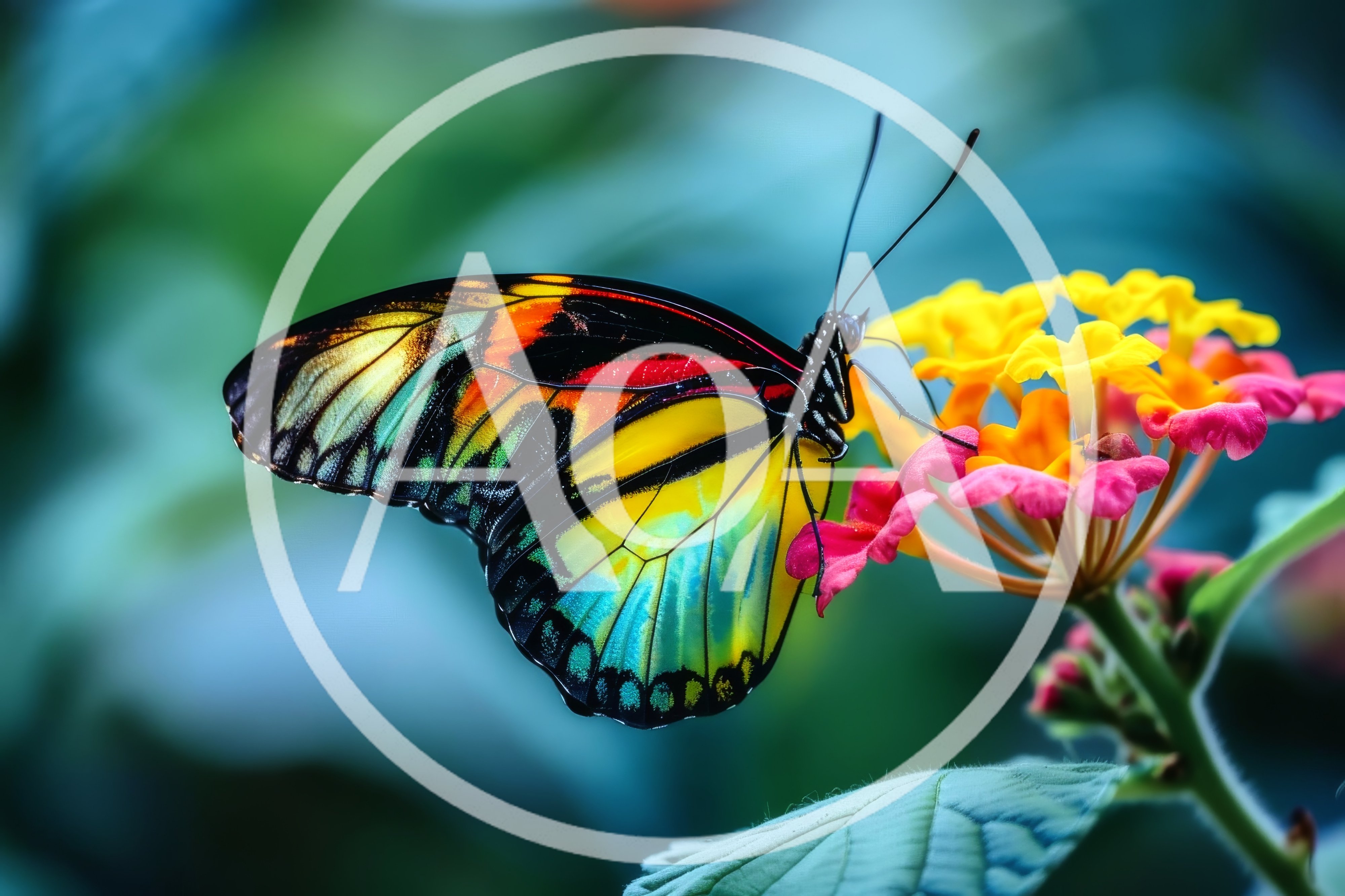 Colorful Butterfly Perched On A Vibrant Lantana Flower