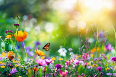 Monarch Butterfly Landing On A Vibrant Wildflower Meadow