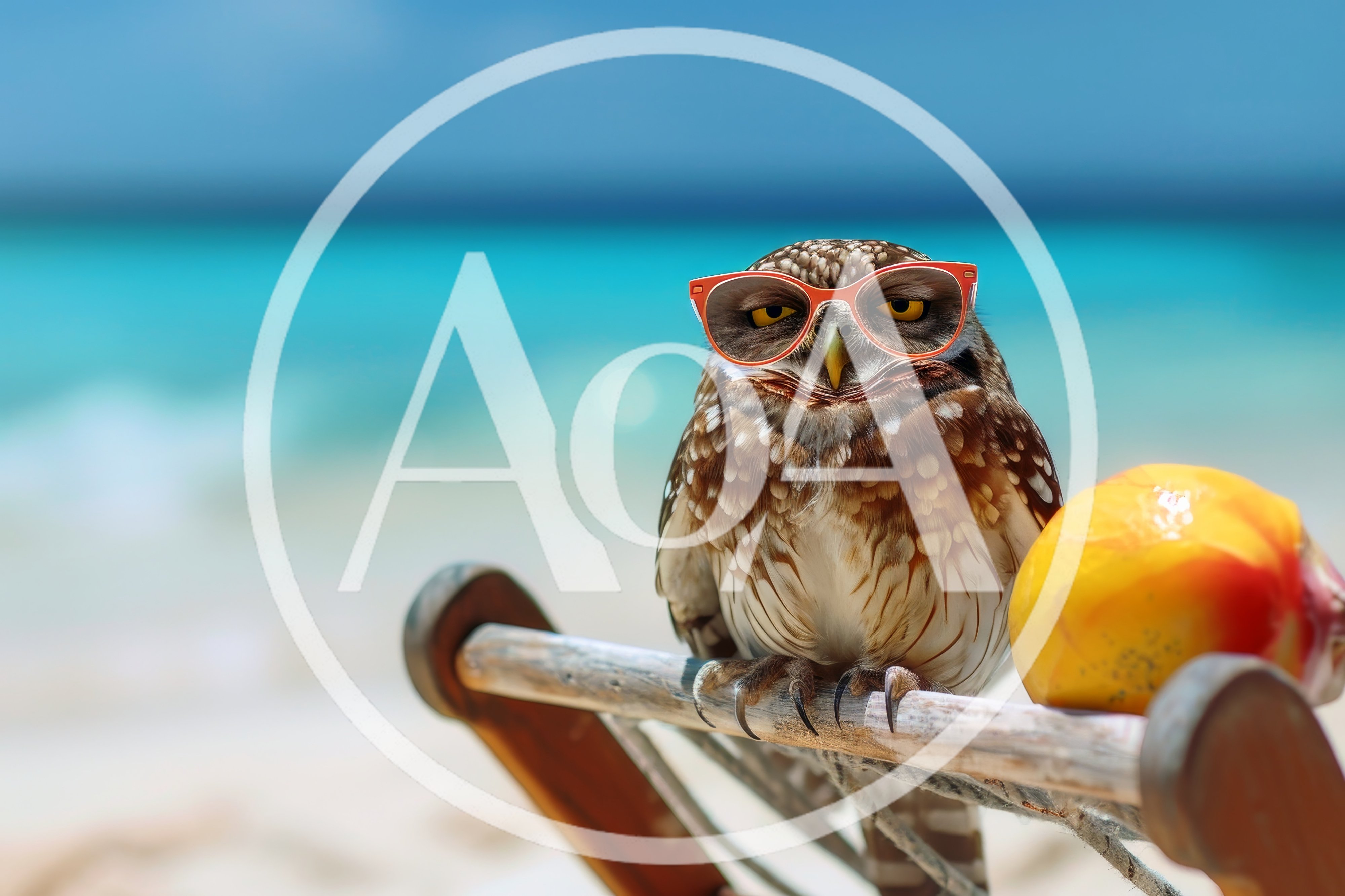 Burrowing Owl Wearing Sunglasses Relaxing On A Beach Chair