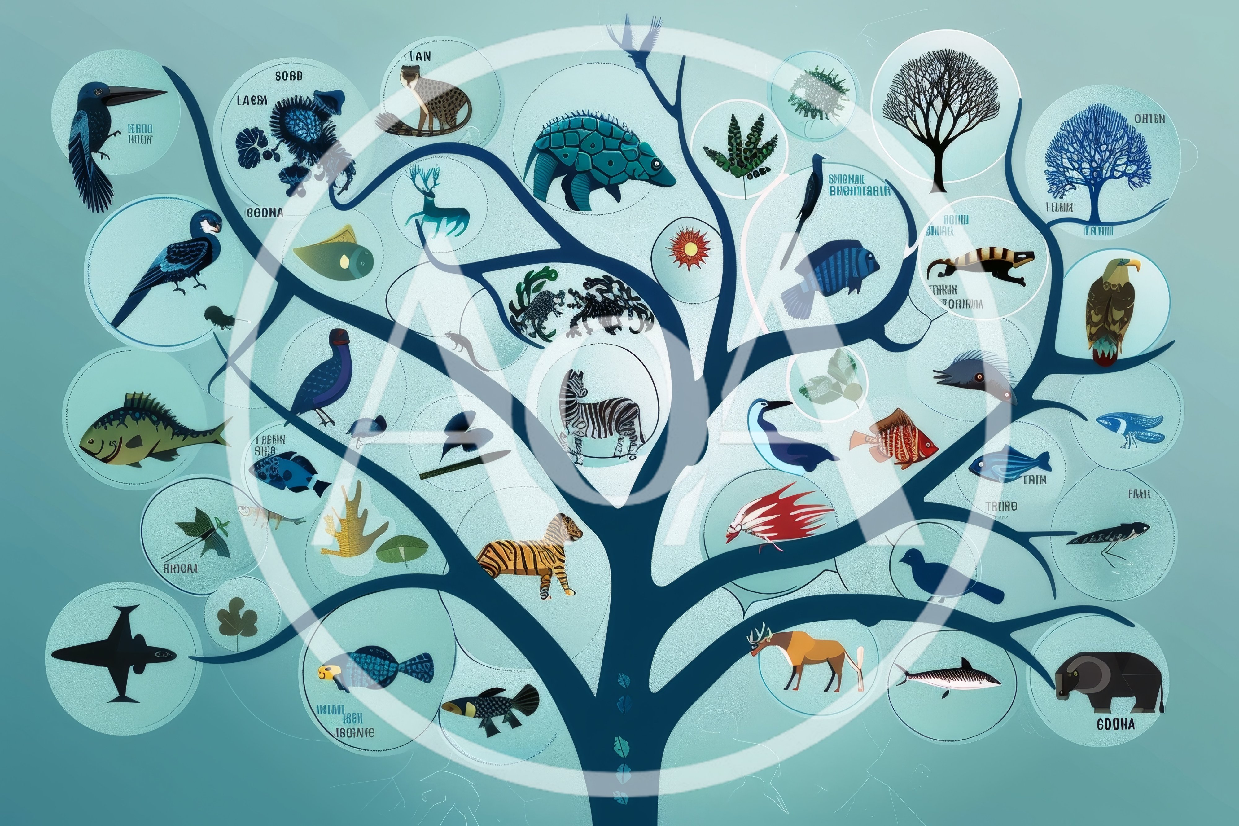 Evolutionary Tree Diagram With Diverse Animal And Plant Illustrations
