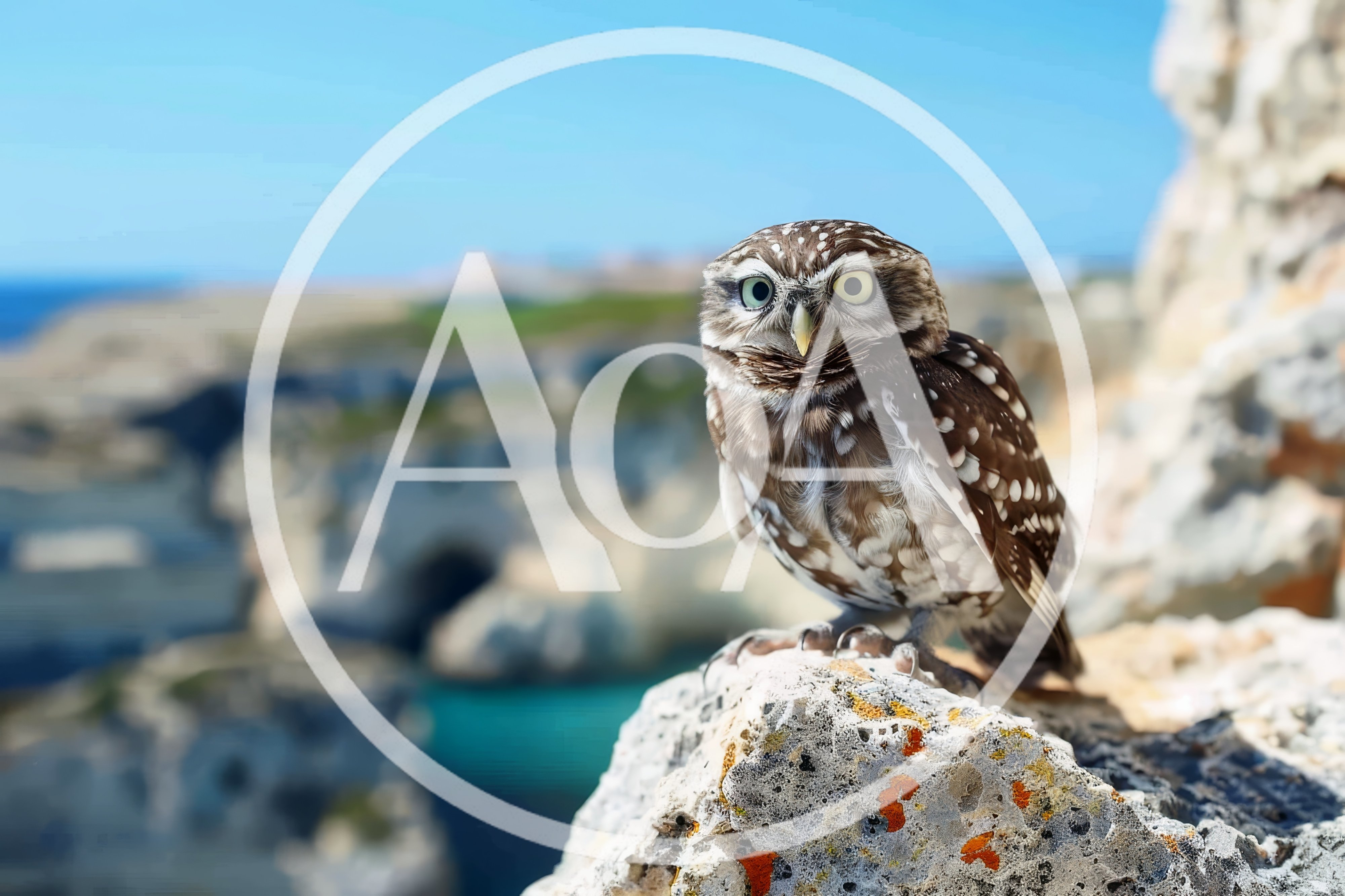 Little Owl Perched On A Rocky Coastal Cliff