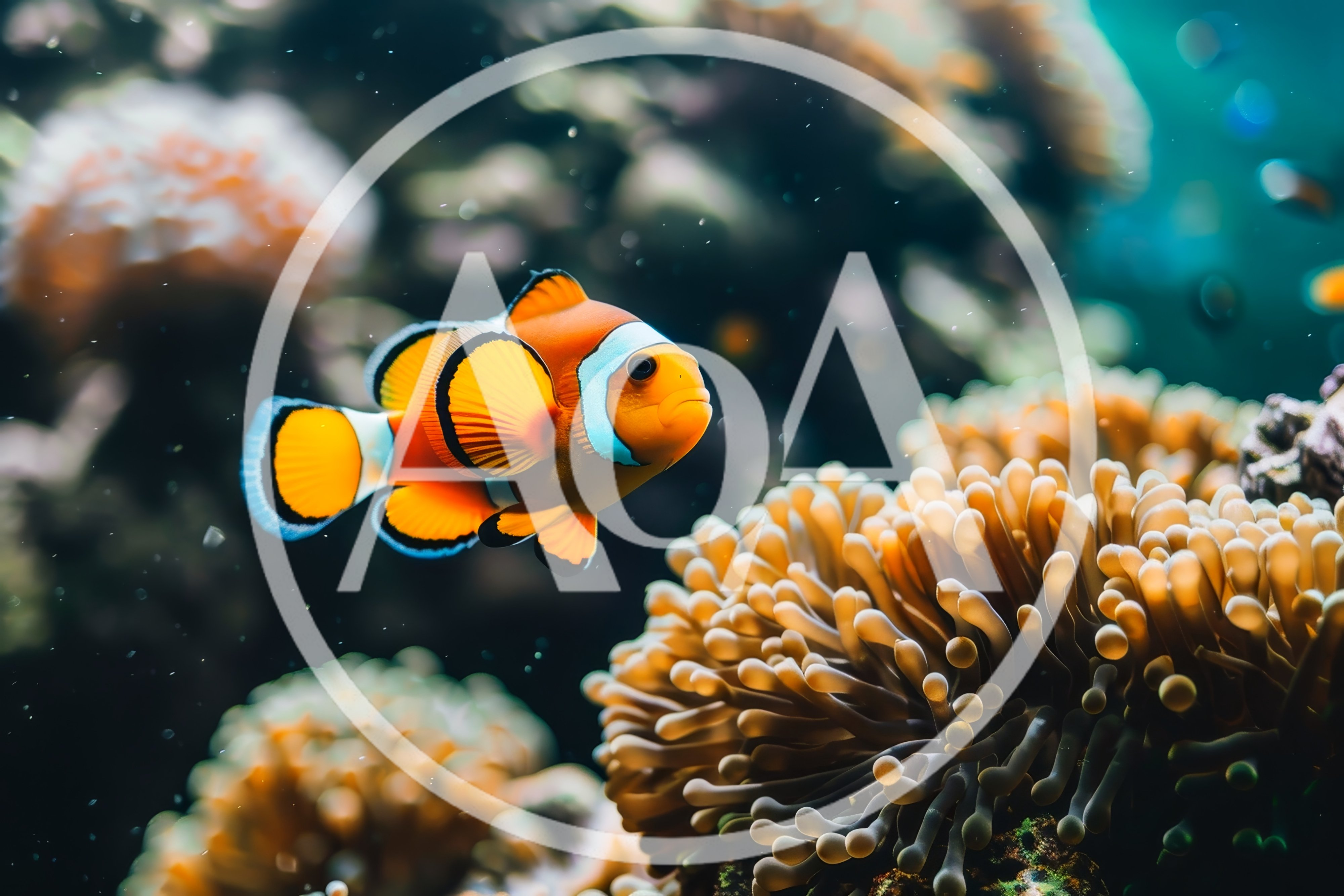 Clownfish Swimming Near Sea Anemone In Coral Reef