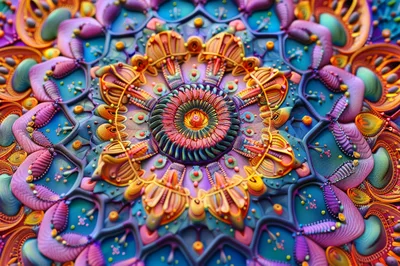 Intricate Colorful 3D Fractal Mandala Art