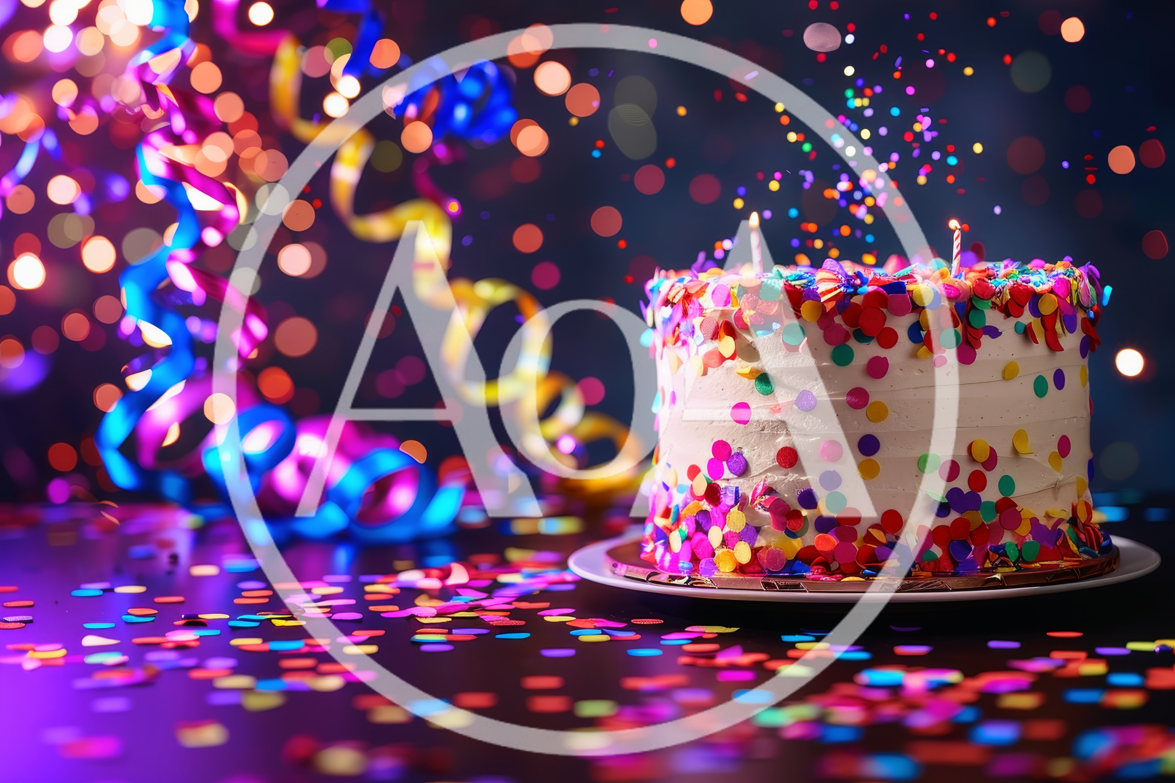 Birthday Cake With Confetti And Streamers