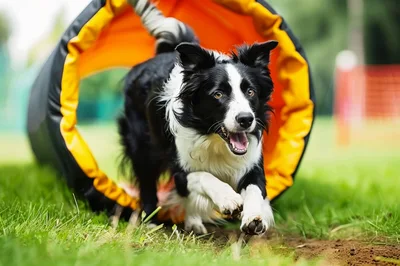 Border Collie Running Through Agility Tunnel