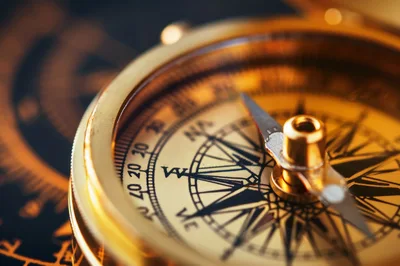 Close Up Of A Vintage Brass Compass