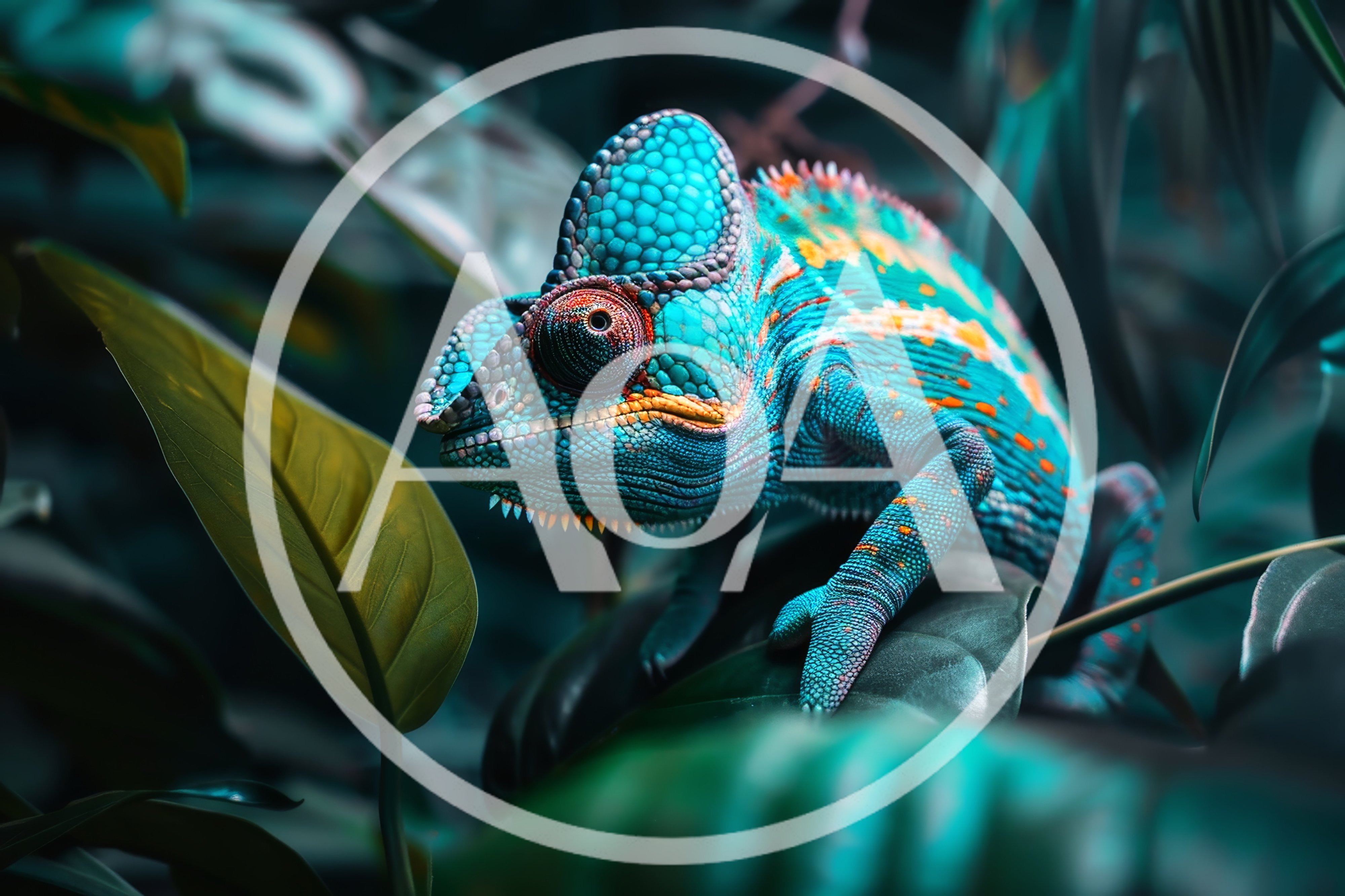 Vibrant Veiled Chameleon Perched On Tropical Foliage