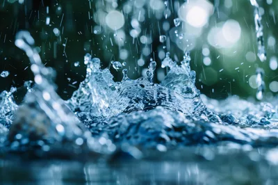Water Splash Macro Shot With Raindrops