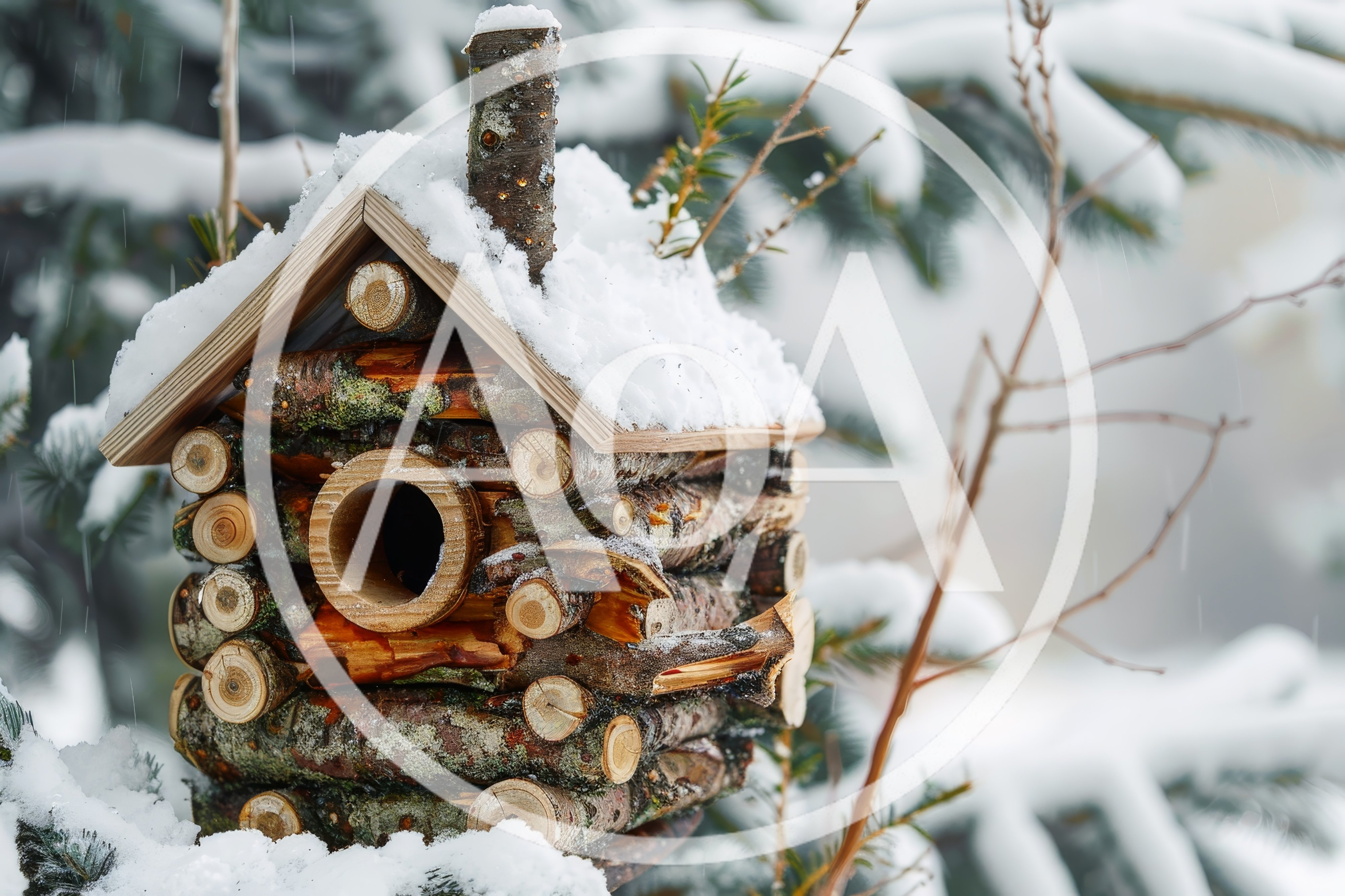 Rustic Wooden Birdhouse Covered In Fresh Winter Snow