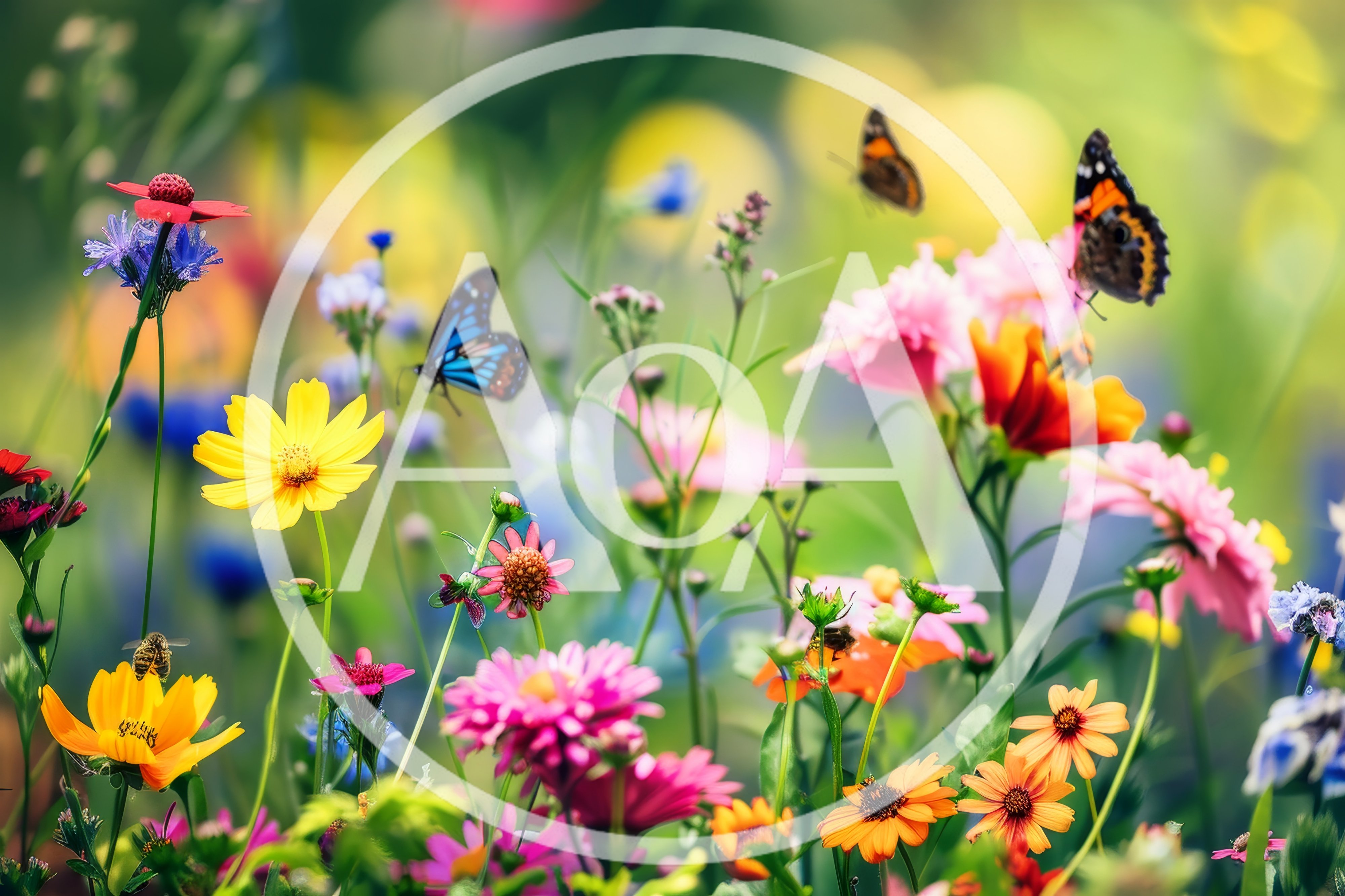Butterflies Flying Over A Vibrant Wildflower Meadow