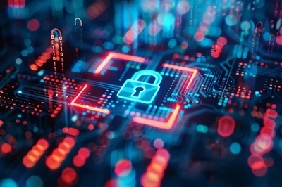 Digital Cybersecurity Concept With Glowing Padlock Icon