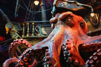 Giant Octopus Pirate Animatronic On Ship Deck