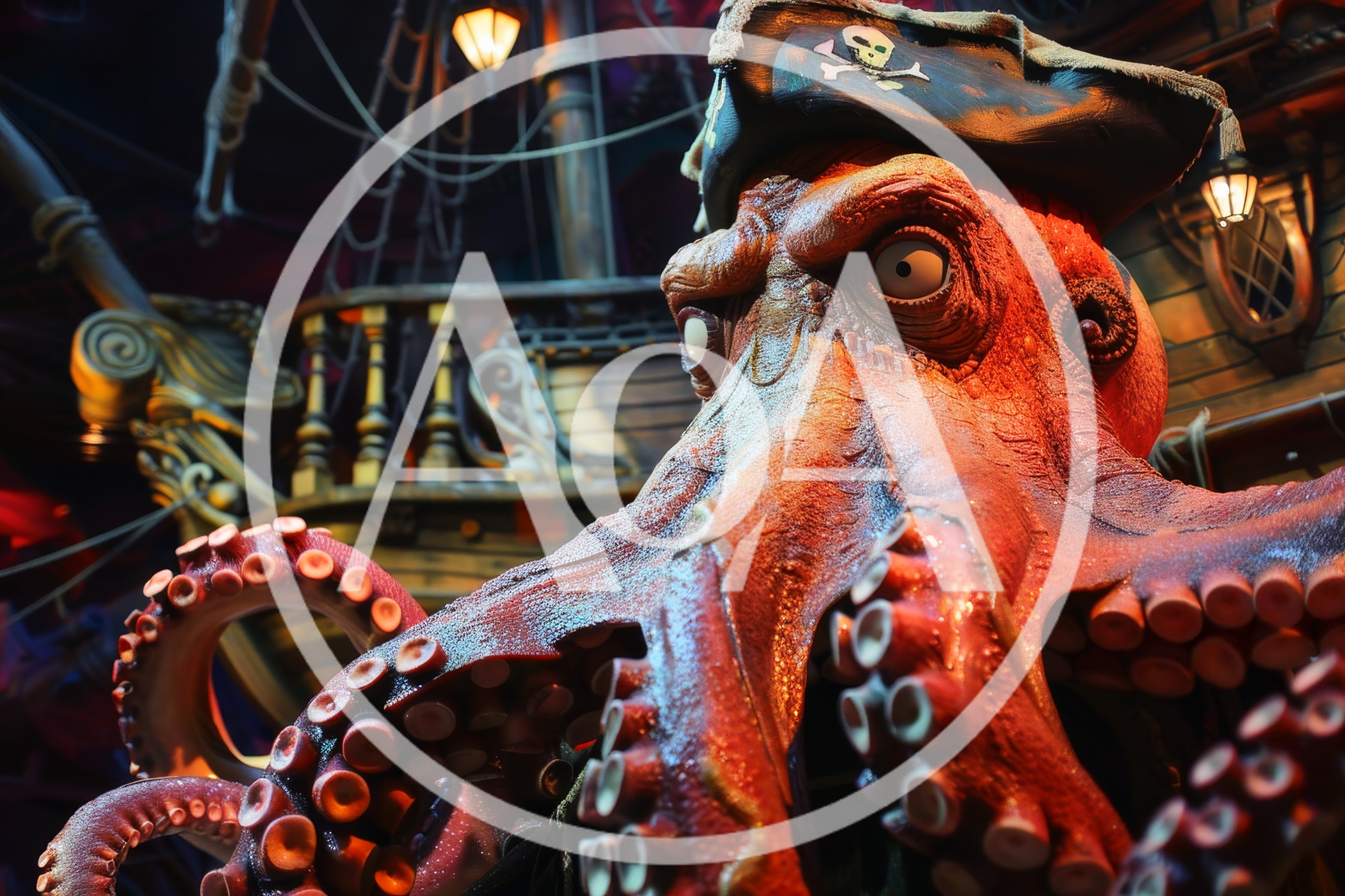 Giant Octopus Pirate Animatronic On Ship Deck