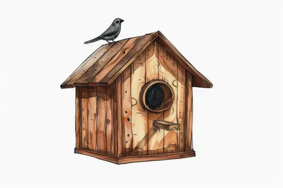 Hand Drawn Illustration Of A Wooden Birdhouse