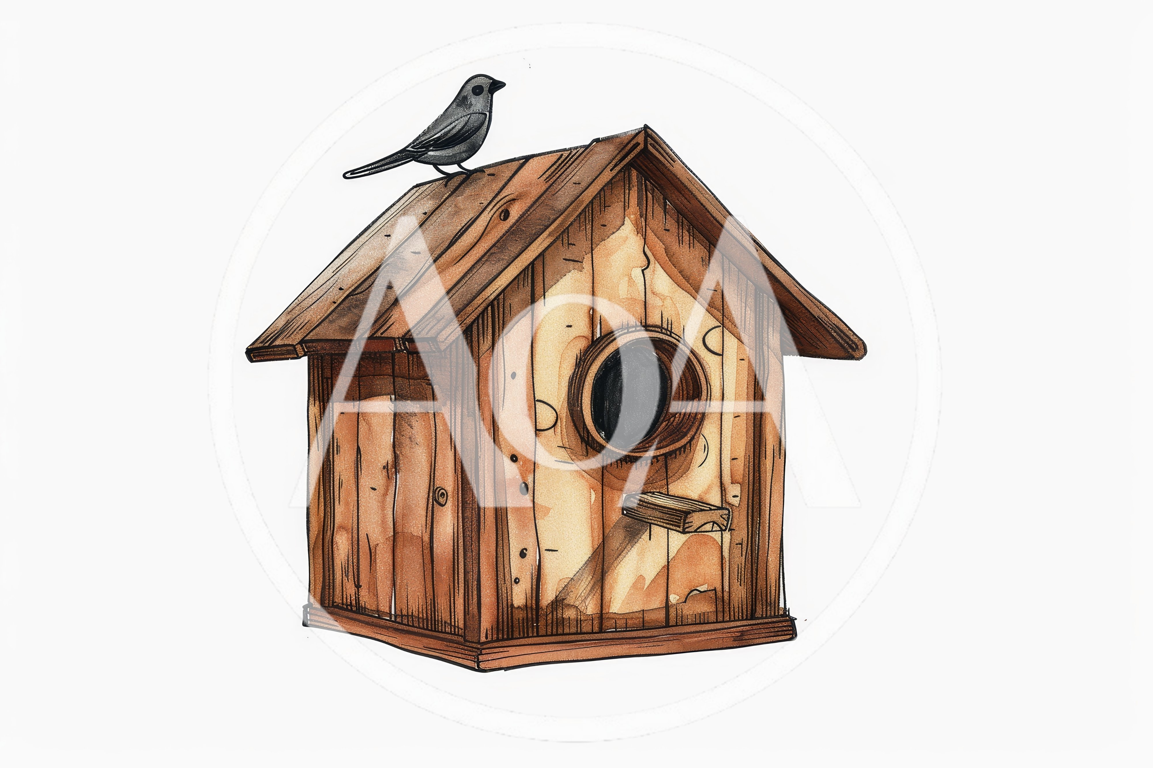 Hand Drawn Illustration Of A Wooden Birdhouse