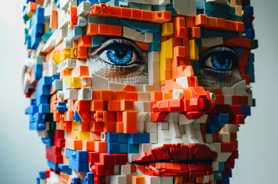 Abstract Human Face Constructed From Colorful Plastic Building Blocks