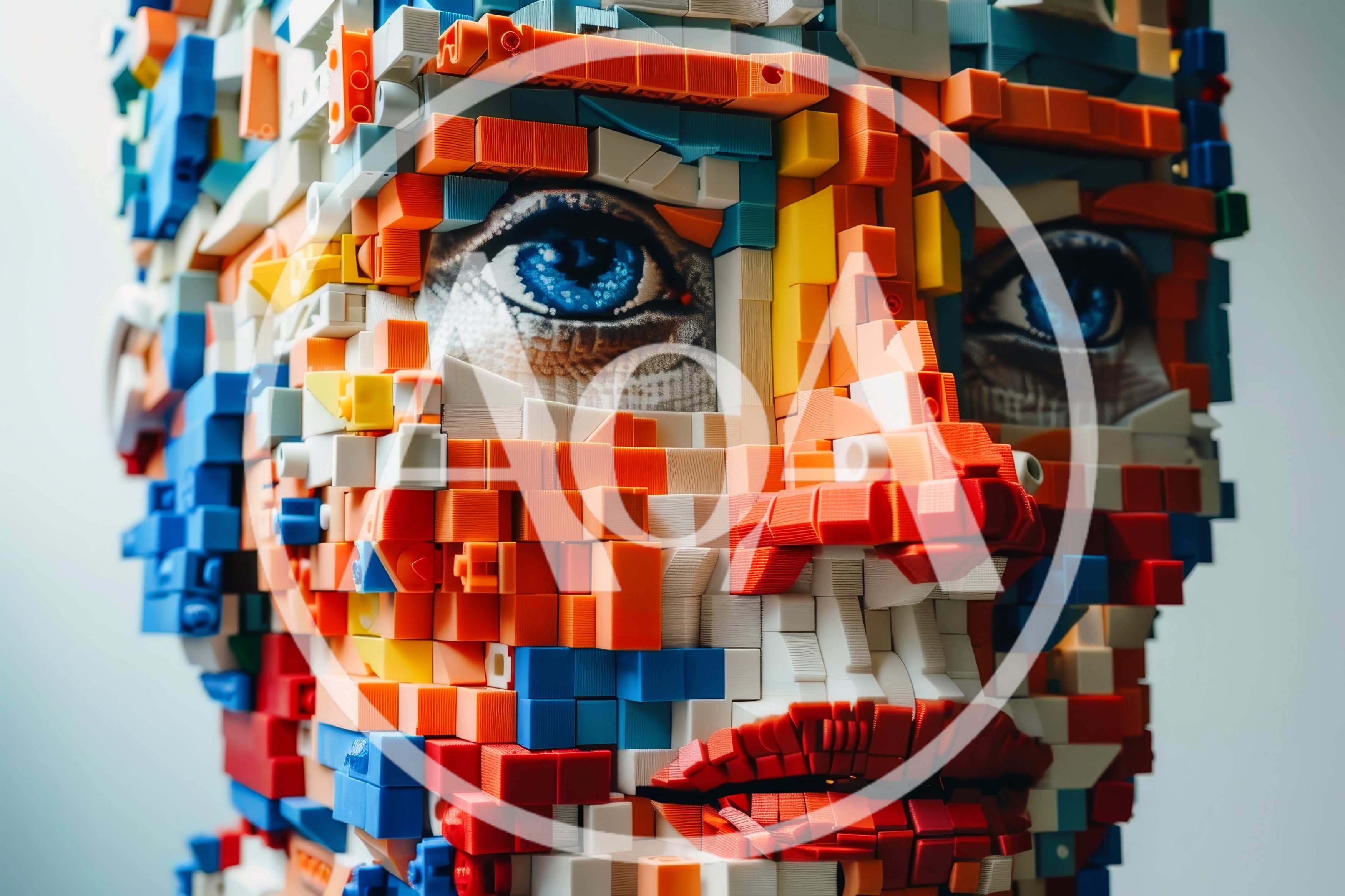 Abstract Human Face Constructed From Colorful Plastic Building Blocks