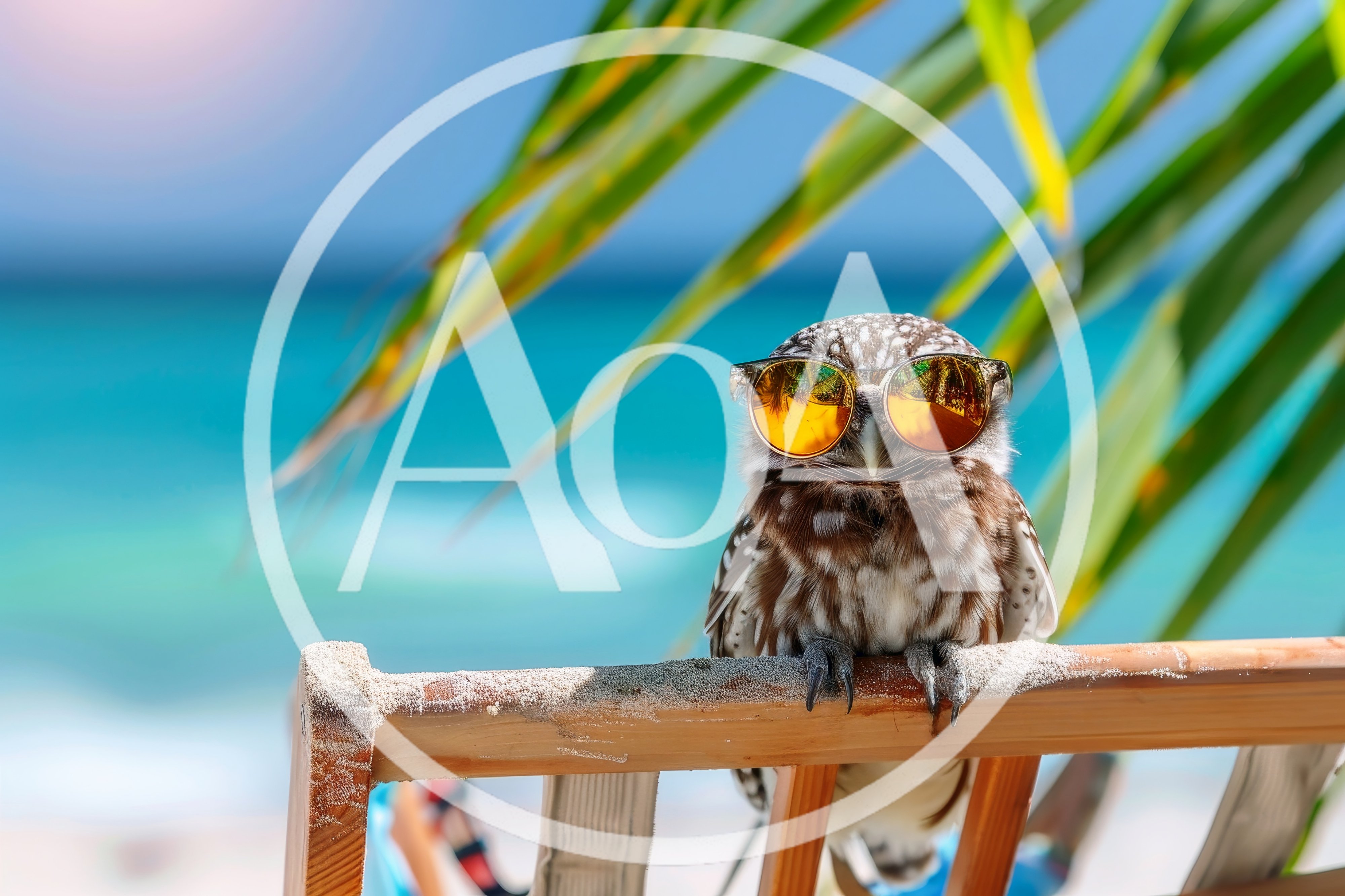 Cute Owl Wearing Sunglasses Relaxing On A Beach Chair