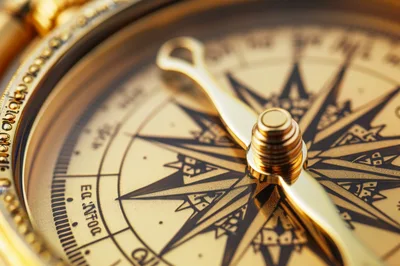 Macro Close Up Of A Vintage Golden Compass
