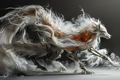 Ethereal Spectral Wolf Running Through Mist