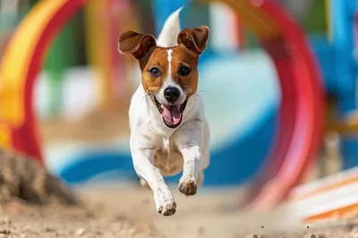 Jack Russell Terrier Running Through Agility Tunnel