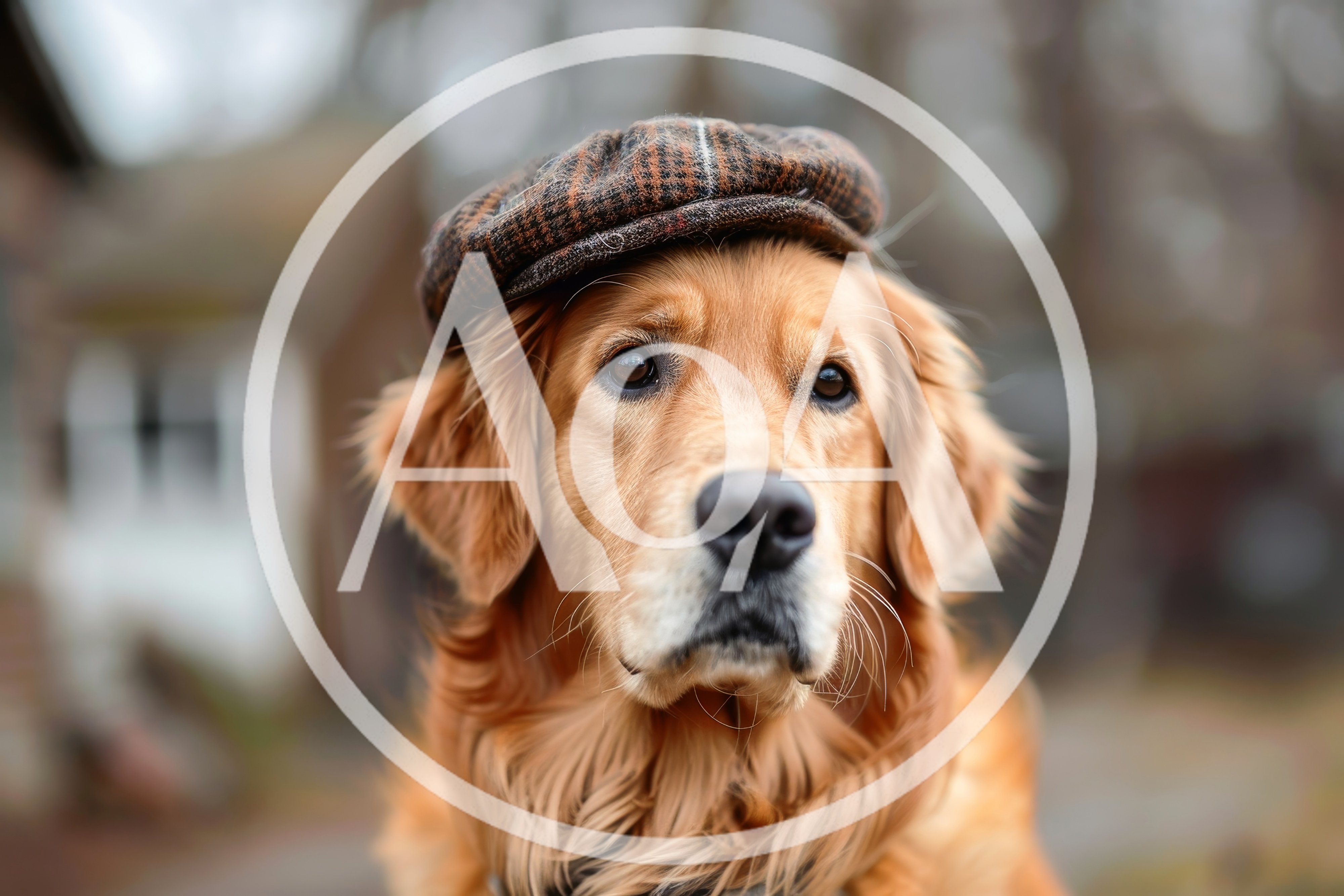 Golden Retriever Wearing A Vintage Tweed Flat Cap