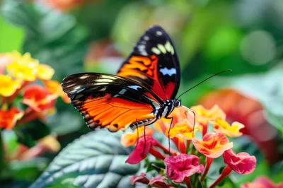 Heliconius Butterfly Feeding on Lantana Flowers