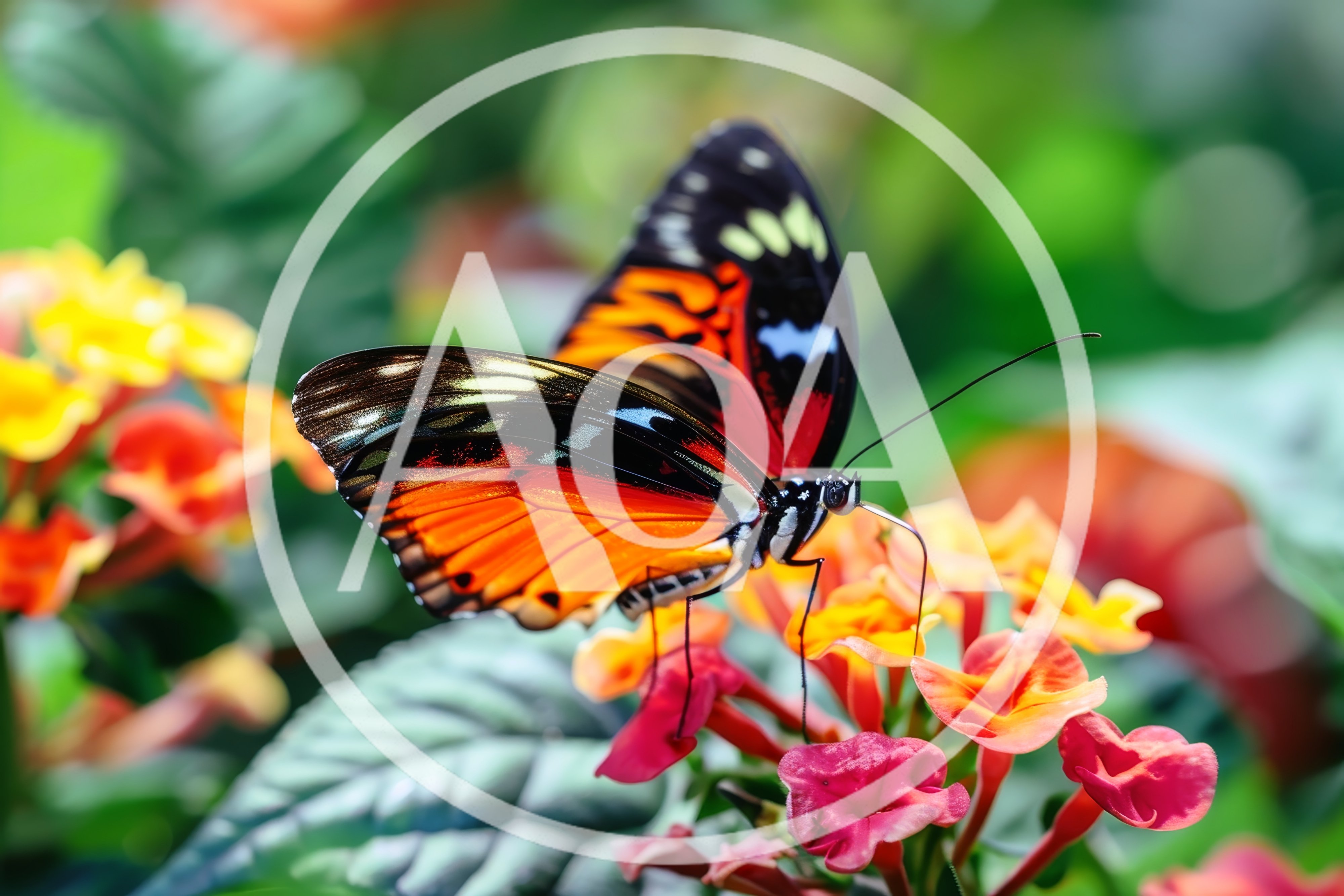 Heliconius Butterfly Feeding on Lantana Flowers