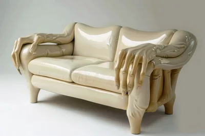 Surreal Cream Colored Sofa With Human Hand Armrests