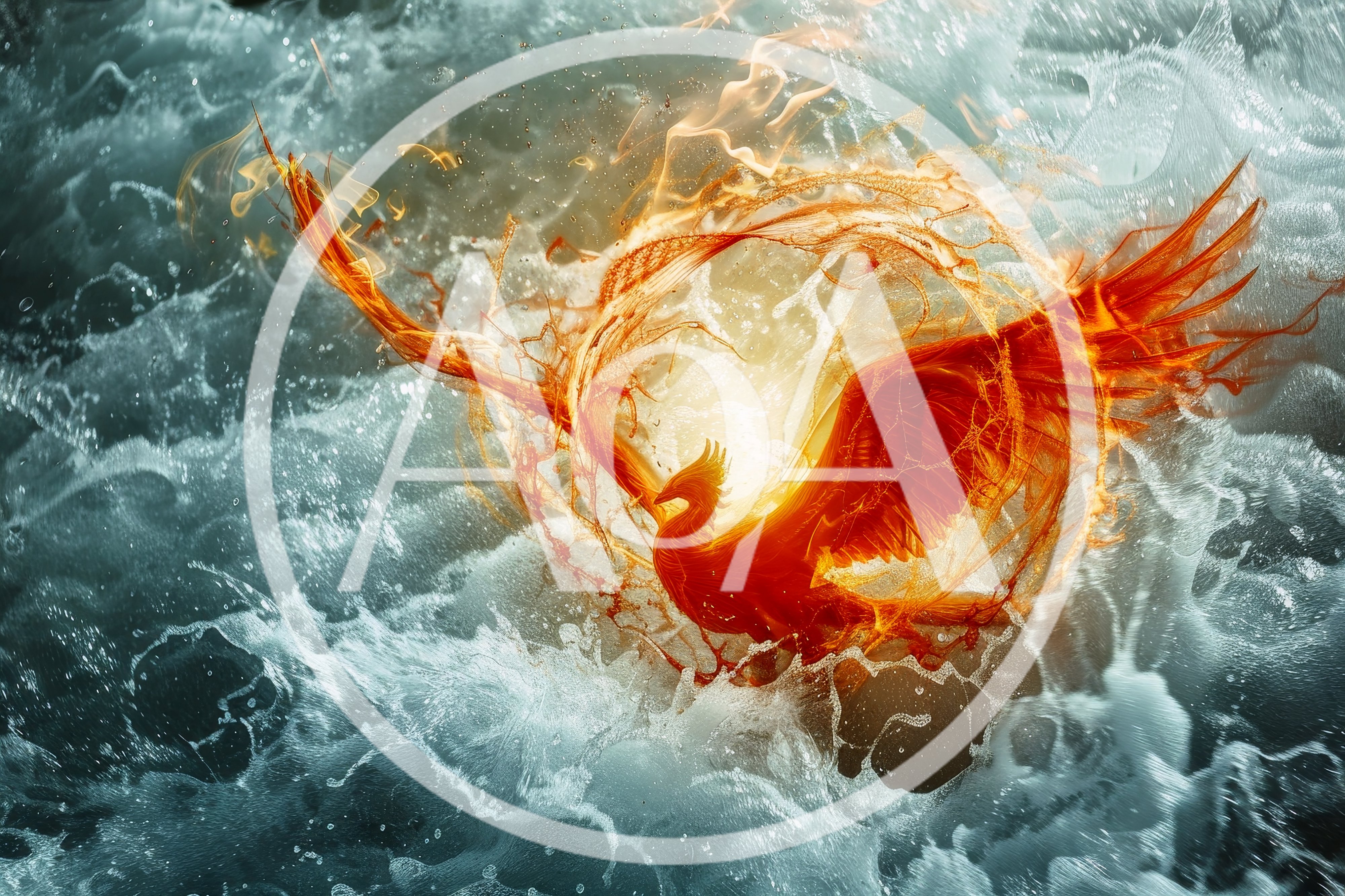 Fiery Phoenix Rising From Turbulent Ocean Waves