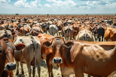 Large Herd Of Cattle In A Sunny Pasture