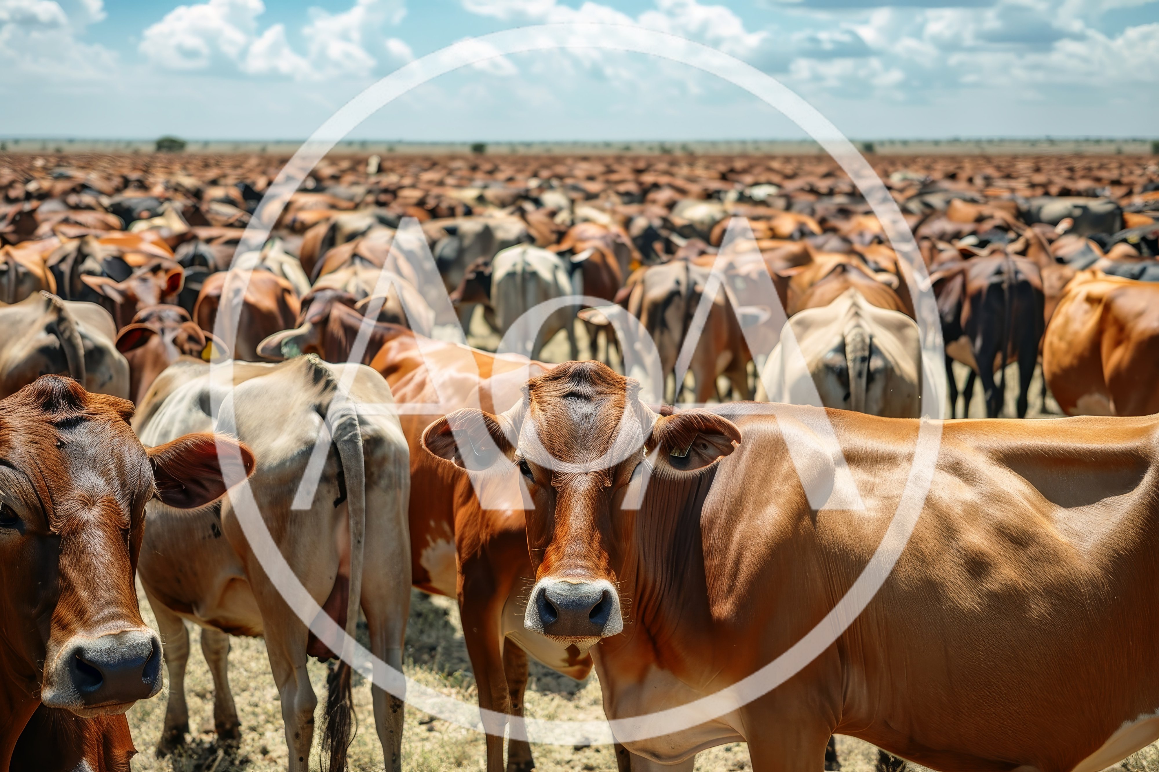 Large Herd Of Cattle In A Sunny Pasture