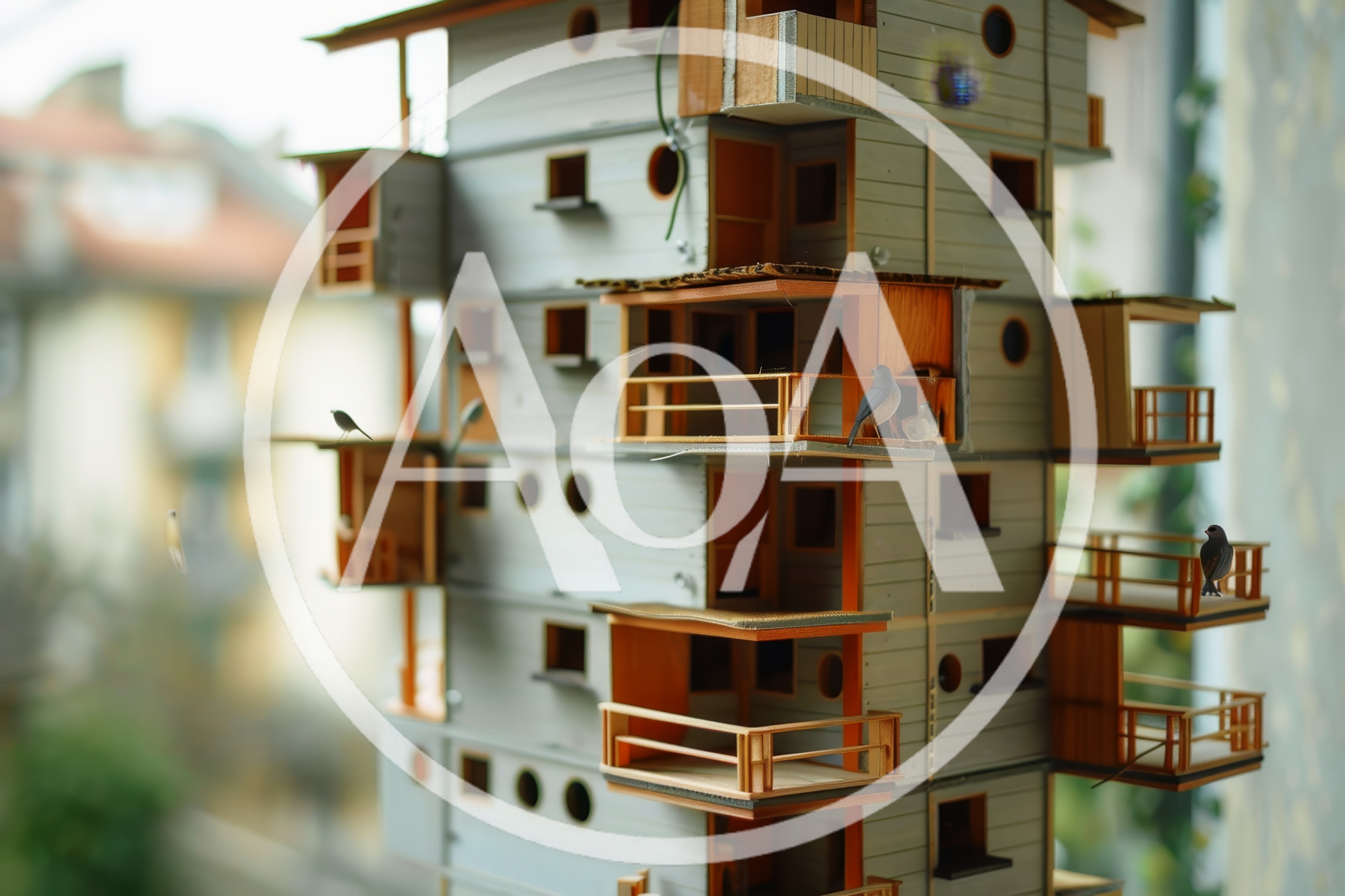 Miniature Wooden Birdhouse Apartment Building Model