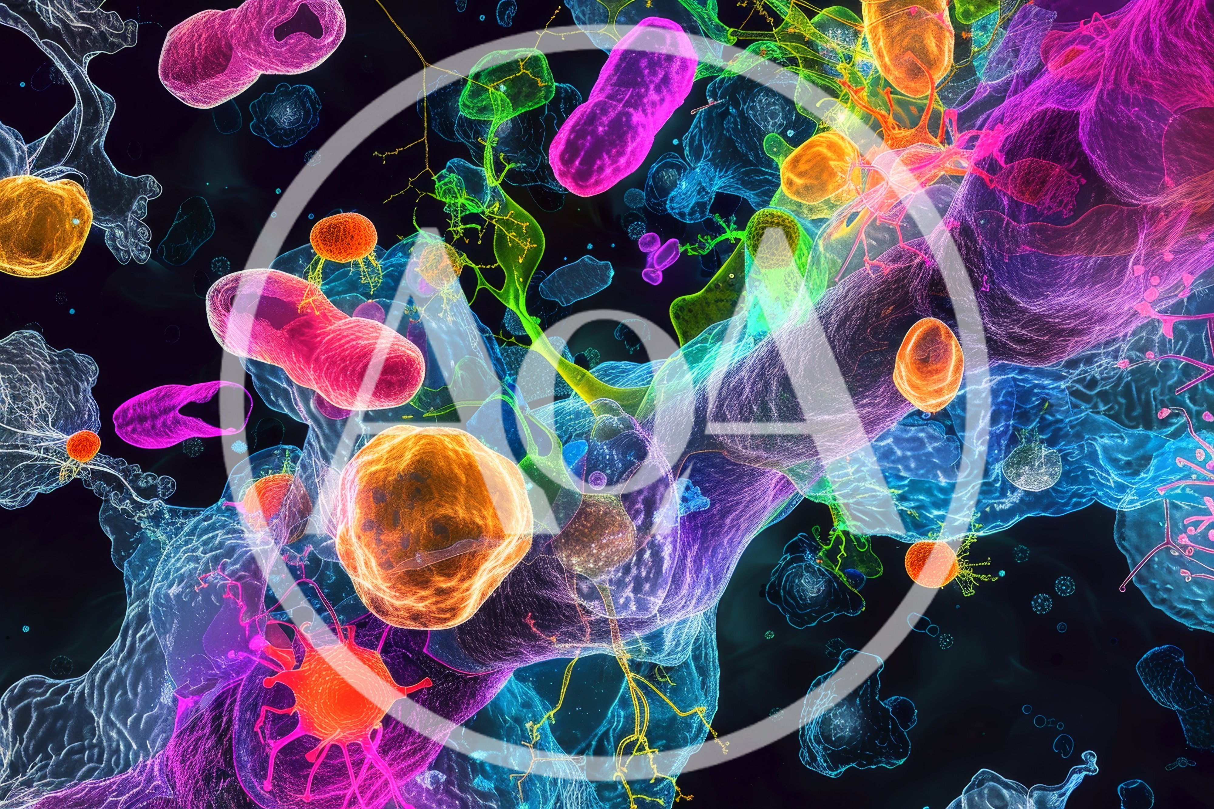 Microscopic View Of Colorful Biological Cells And Microorganisms