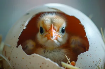 Newborn Chick Emerging From A Cracked Eggshell