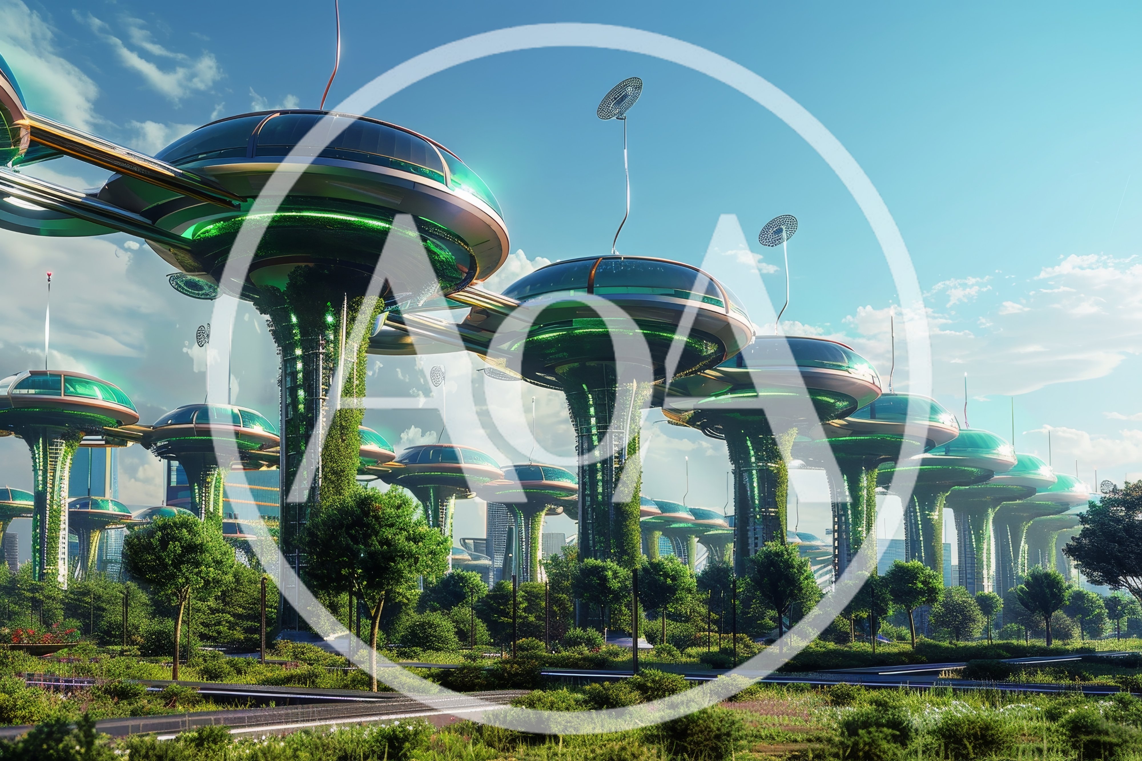 Futuristic Eco-Friendly City With Elevated Glass Pod Structures