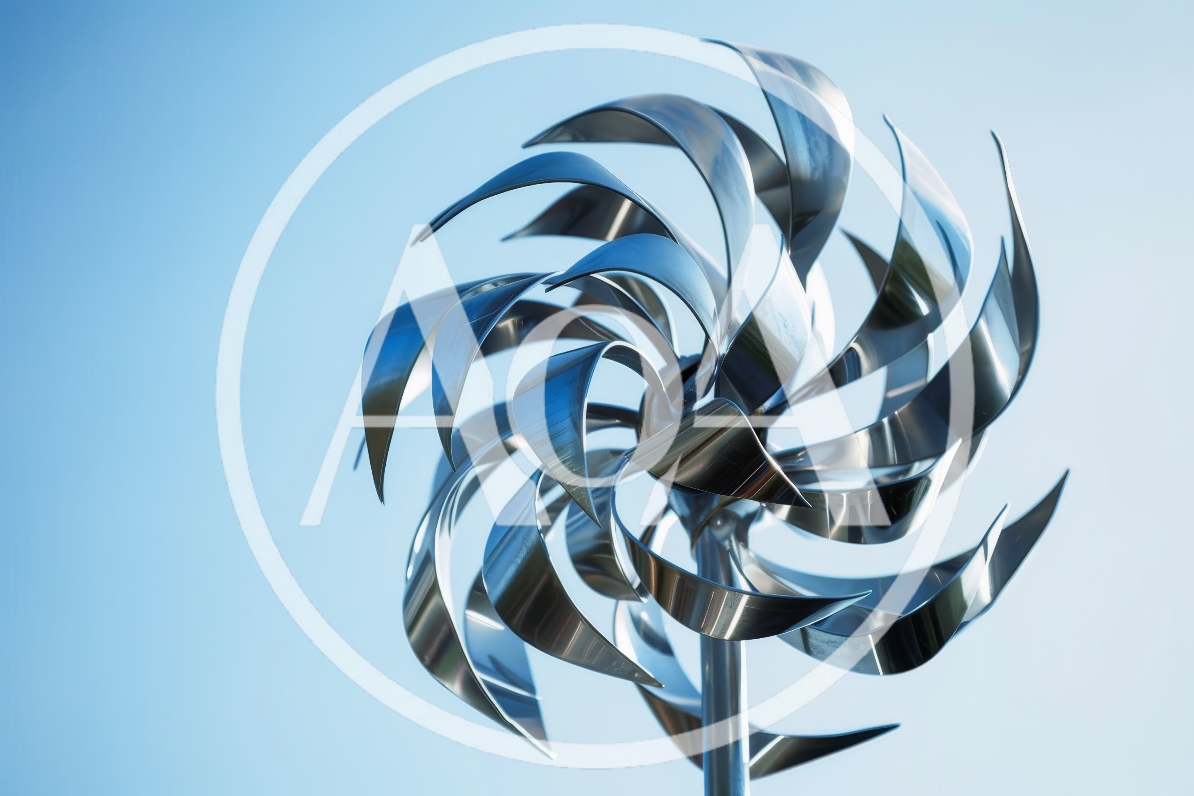 Spinning Metal Wind Spinner Sculpture Against Blue Sky