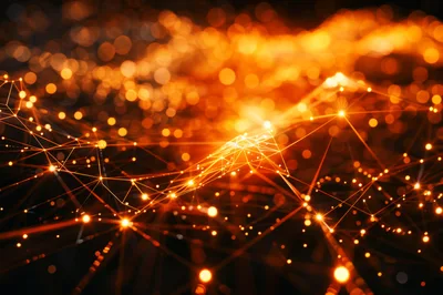 Abstract Digital Network Connection With Glowing Orange Particles