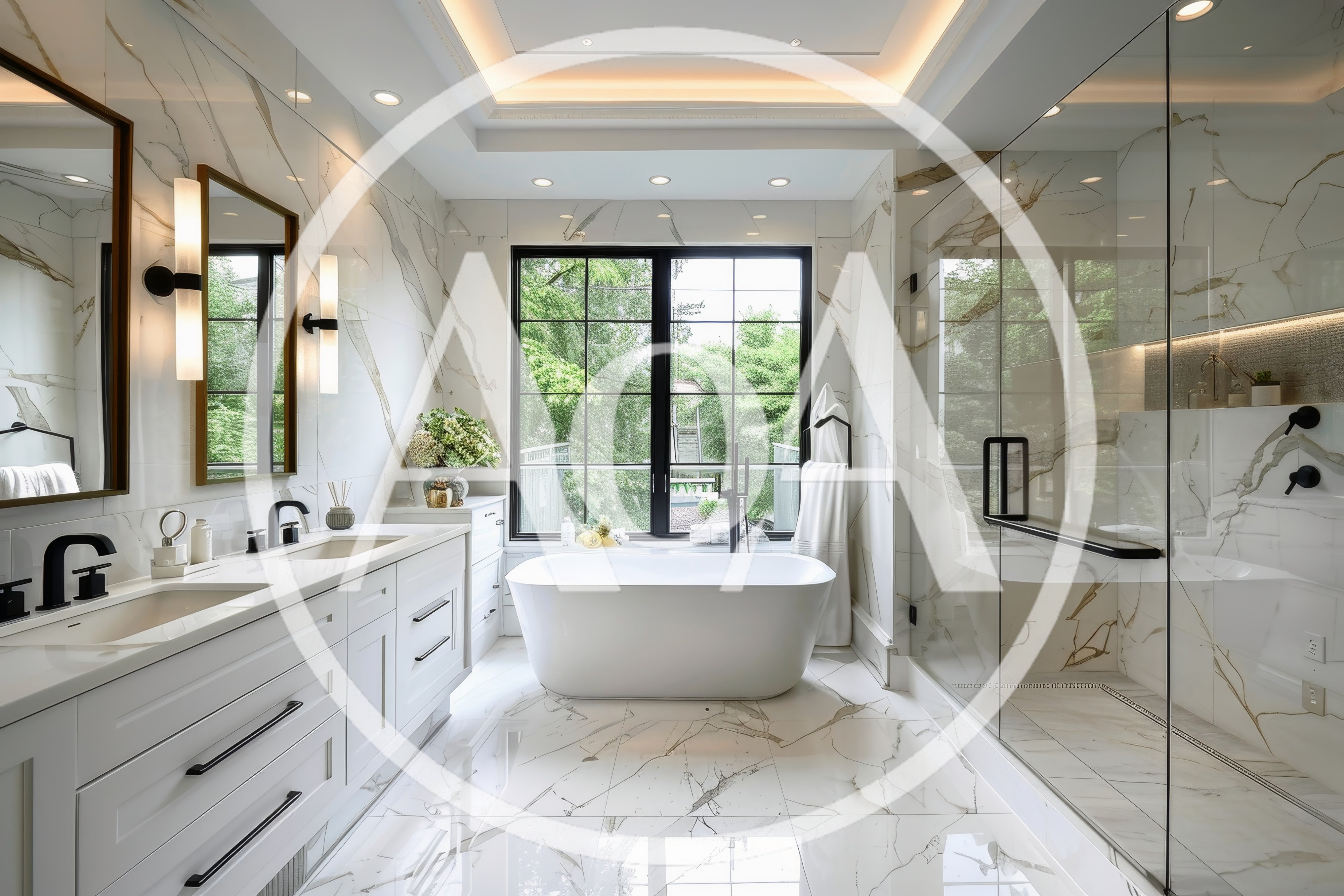 Modern Luxury Bathroom With Marble Tiles And Bathtub