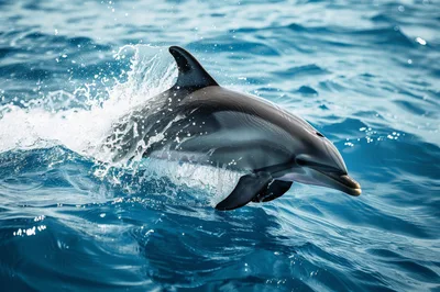 Common Dolphin Leaping Through Blue Ocean Waves