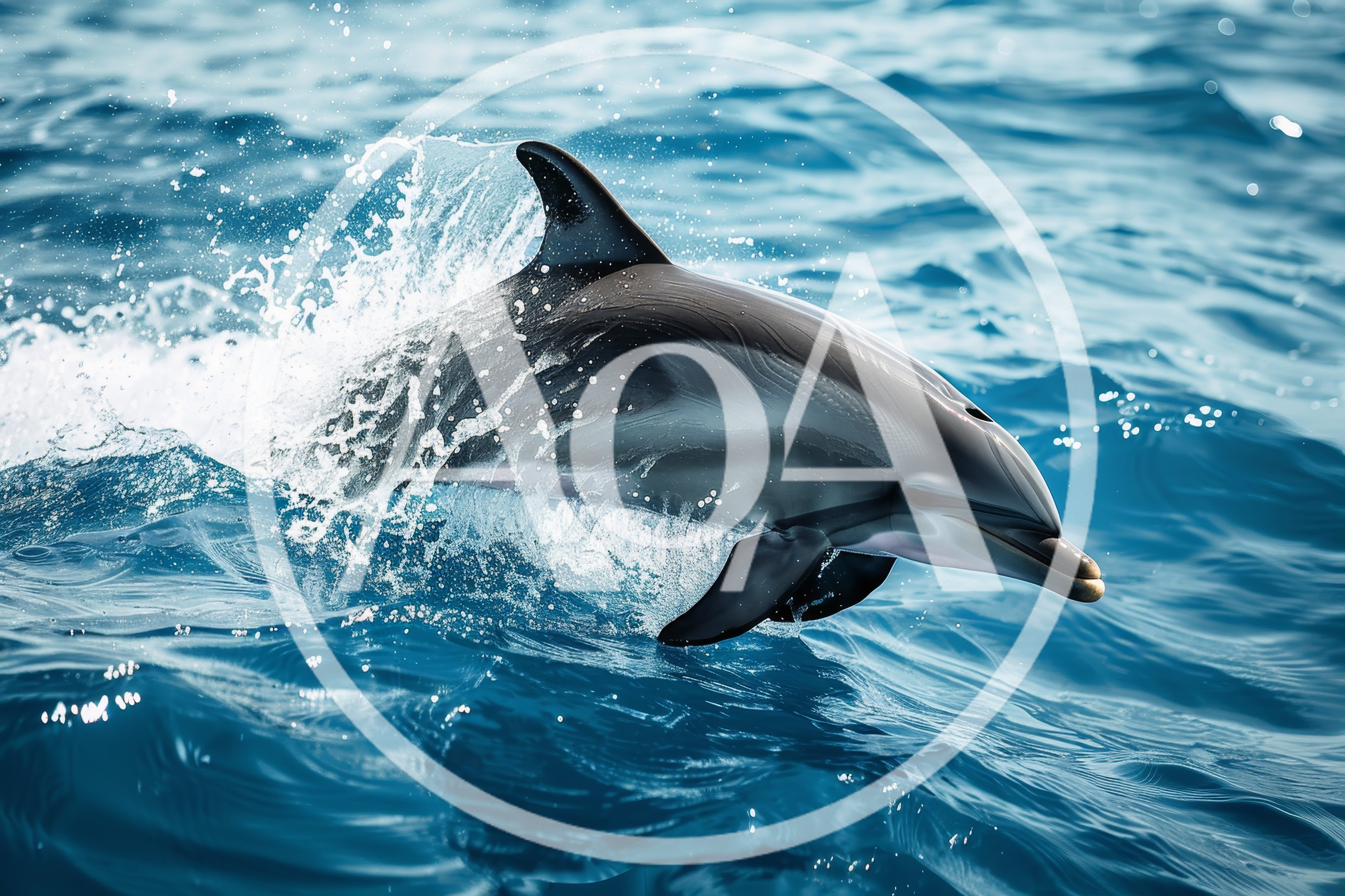 Common Dolphin Leaping Through Blue Ocean Waves