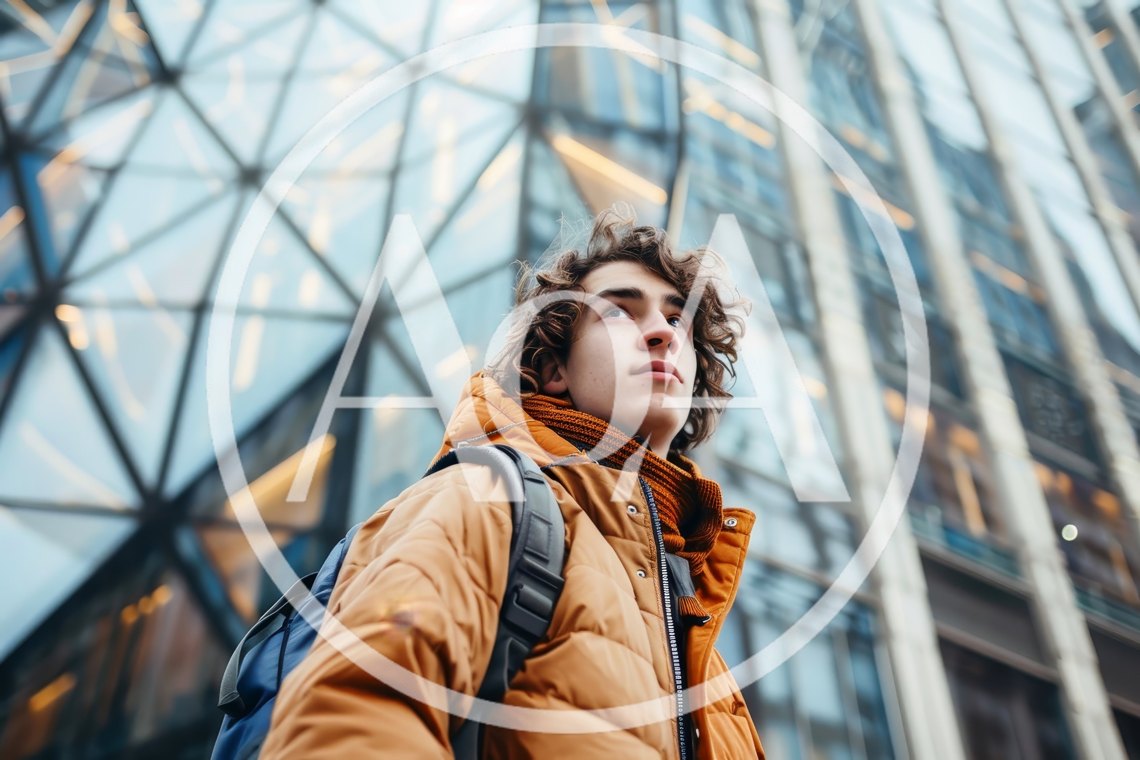 Young Man With Curly Hair Standing In Modern City