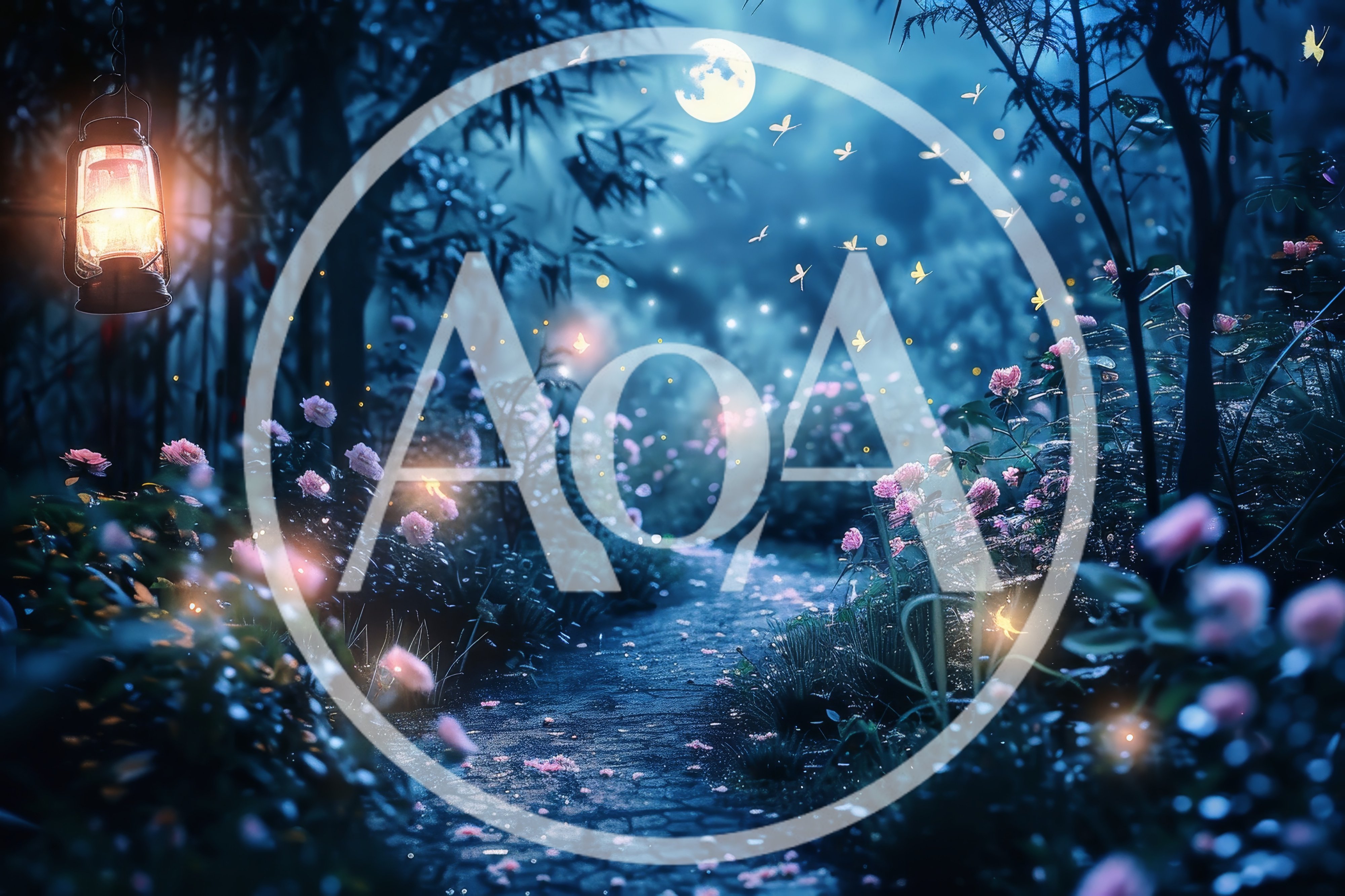 Enchanted Garden Path With Glowing Butterflies And Lantern