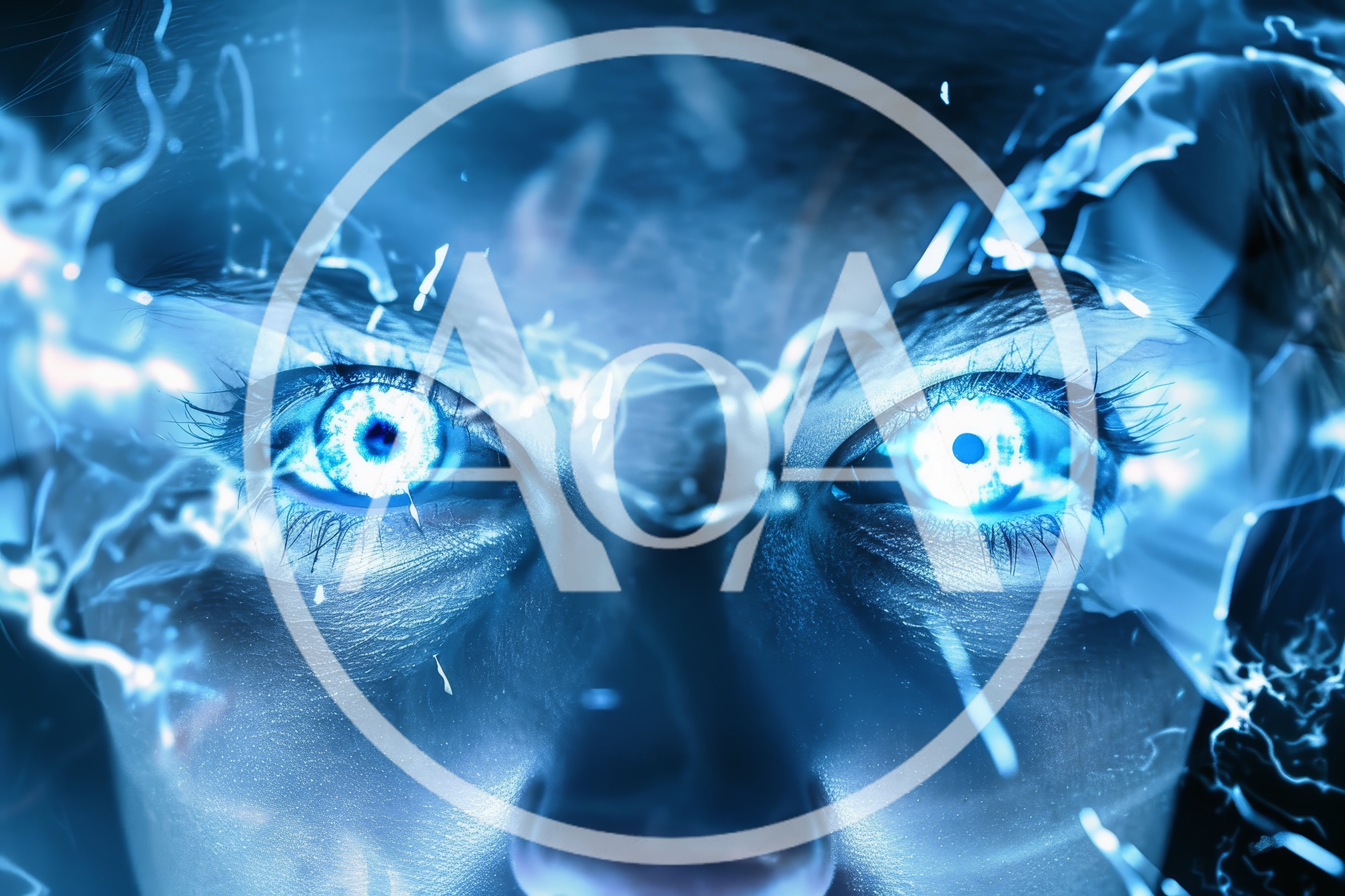 Close Up Of Human Eyes Glowing With Electric Energy