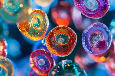 Microscopic View Of Colorful Biological Cells