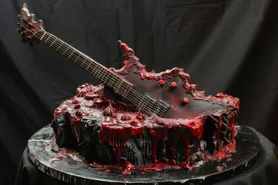 Gothic Electric Guitar Cake With Red Drip Icing