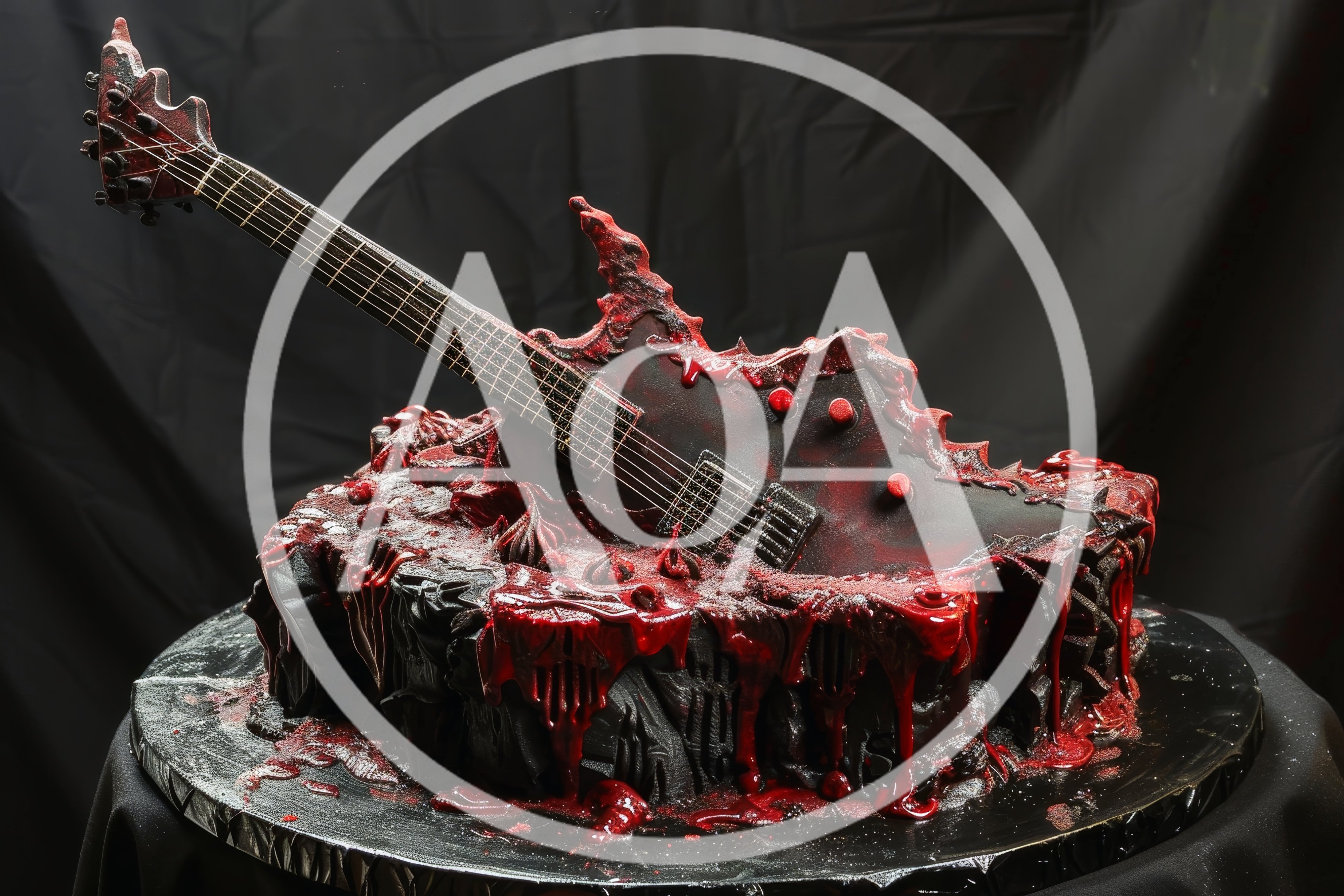 Gothic Electric Guitar Cake With Red Drip Icing