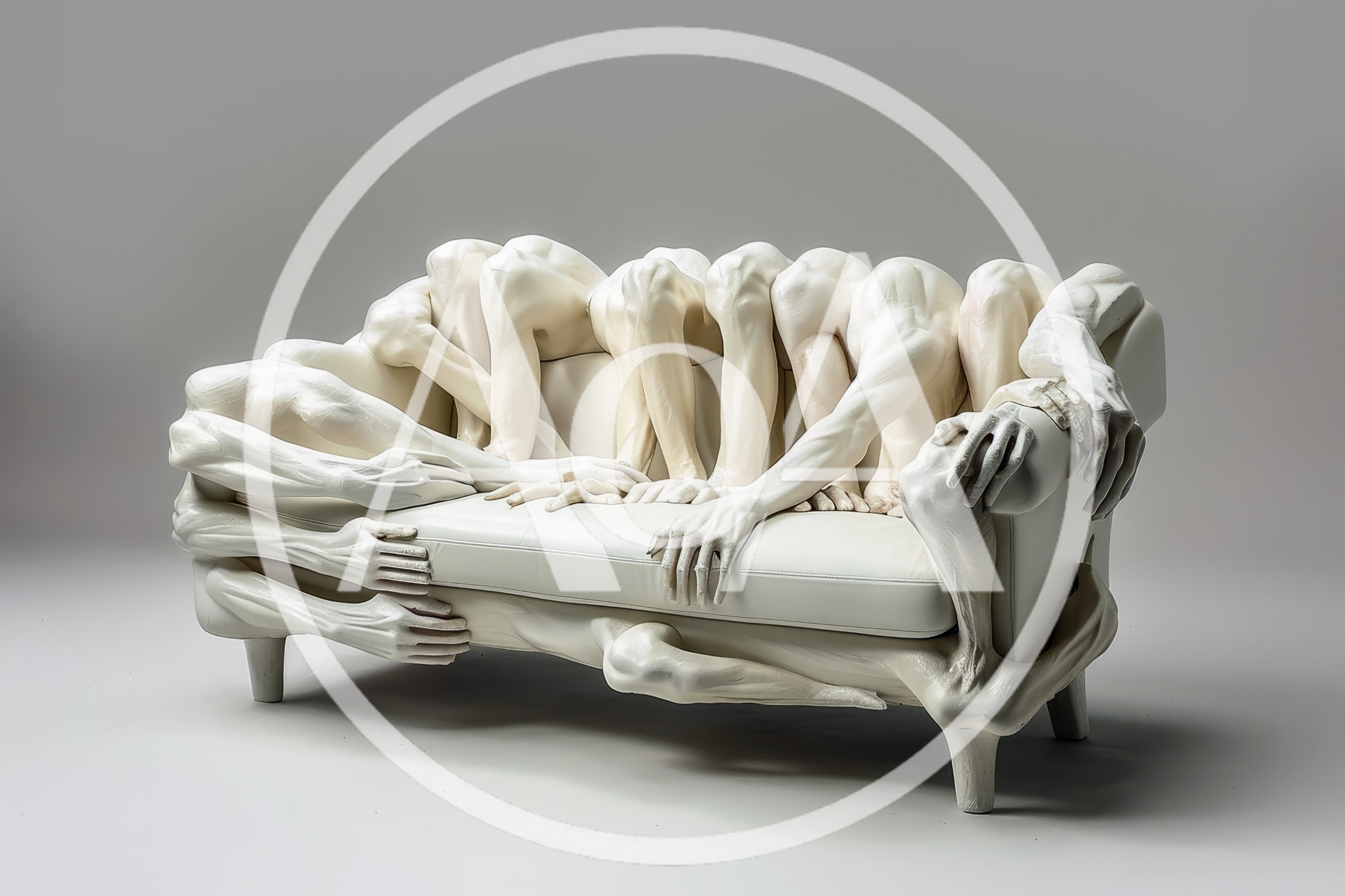 Surreal Sculpture Of Human Limbs Forming A Sofa